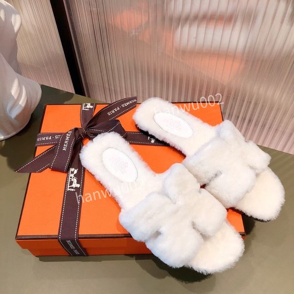 

2022 designer women lamb wool fur slippers woolen household indoor cotton slipper early spring furry slides size35-41, Black