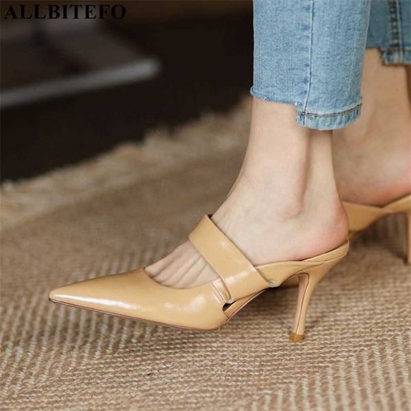 

allbitefo fashion high heels genuine leather summer women slippers women heels shoes women sandals sandalias del verano 210611, Black