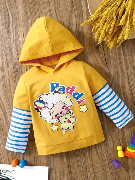 

toddler boys striped letter & cartoon graphic hoodie she, Black