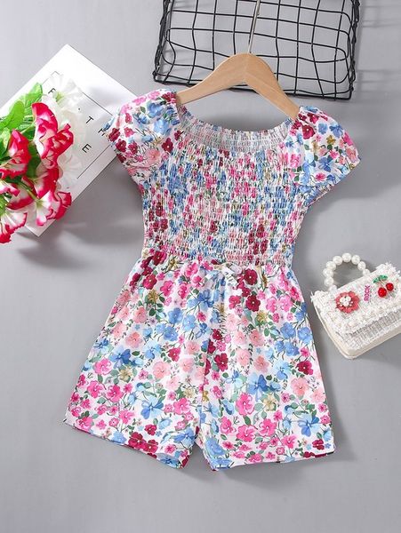 

toddler girls floral shirred romper she, Blue