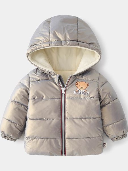 

toddler boys bear and slogan graphic zip up hooded winter coat she, Blue;gray