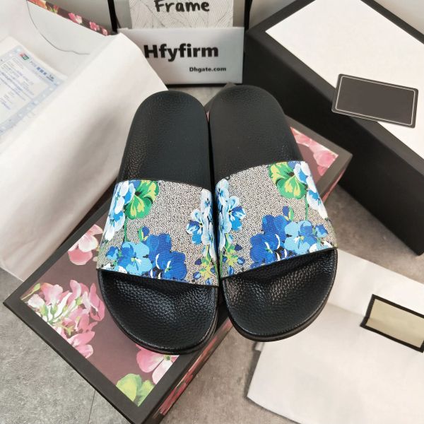 

women luxury designer sandals floral brocade gear bottoms slippers leather summer flat slipper embroidery fashion beach woman big head rainb, Black
