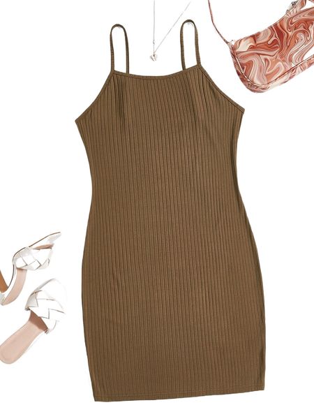 

plus ribbed knit cami dress r61z#, Black