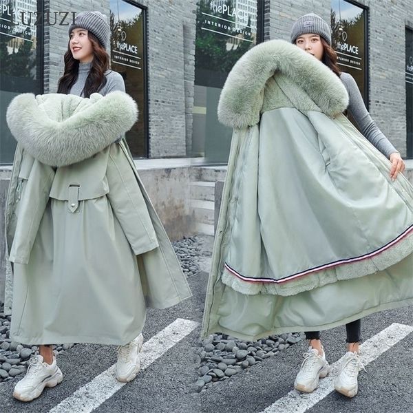 Fodera invernale da donna LUZUZI Parka Cappotto lungo rimovibile di grandi dimensioni Giacca da donna in tessuto di cotone spesso allentato in stile coreano 201127