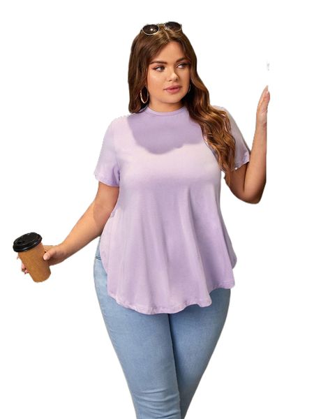 

plus solid curved hem tee o7i0#, Black