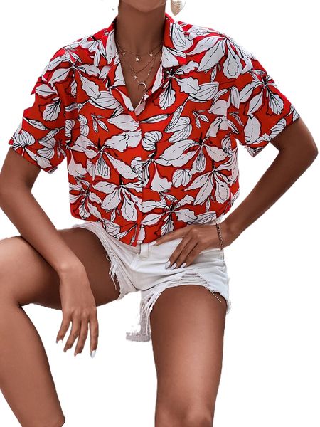 

allover floral print drop shoulder blouse w0cm#, White