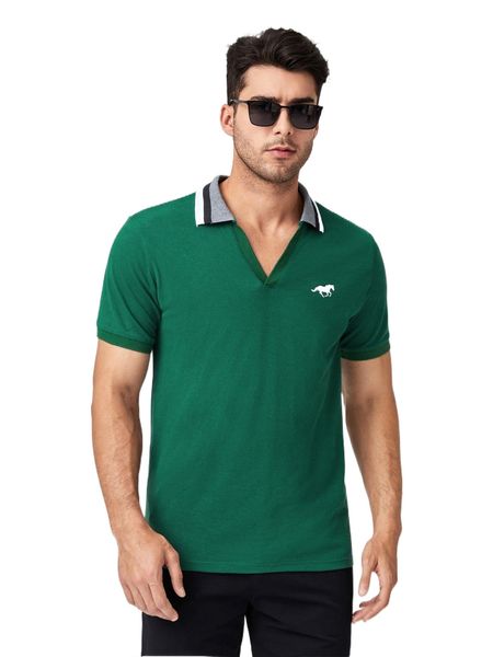 

men horse print contrast collar polo shirt w9nc#, White;black