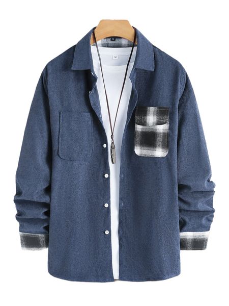 

men plaid patched pocket corduroy shirt without tee v2q0#, White;black