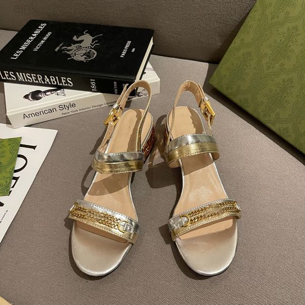 

2023 luxury spring sandals leather manufacturing electroplated design double polished fine size 35-42, Black