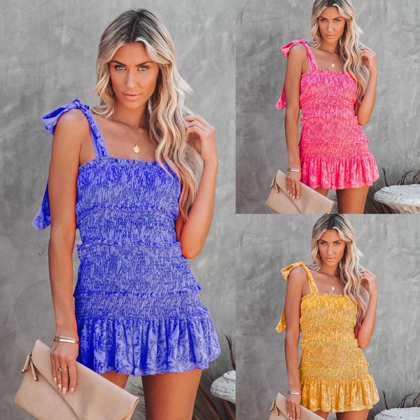 

2022 summer new suspender wrap dress ins casual women's ruffle skirt, White