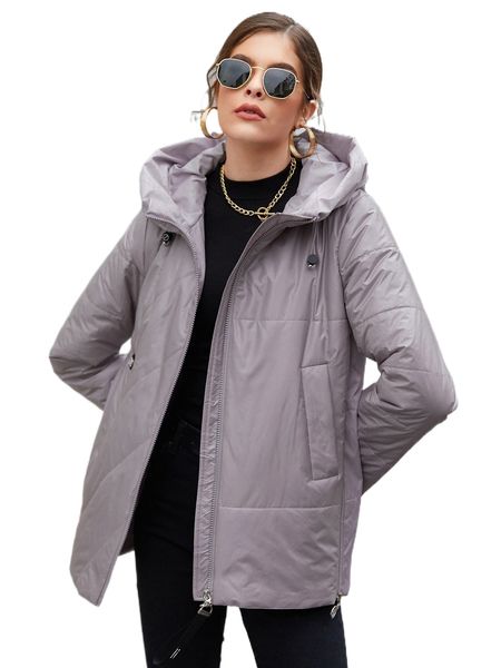 

hailuozi zip up drawstring hooded puffer coat 68bq#, Black