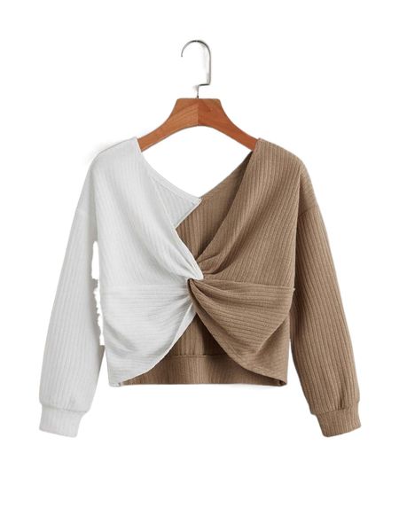 

two tone twist front drop shoulder sweatshirt 60bb#, Black
