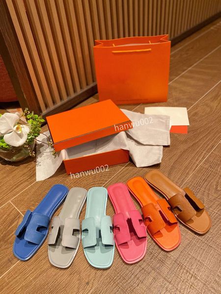 

summer luxury sandals shoes calfskin leather wemen slippers slip on beach slide flats size35-41, Black