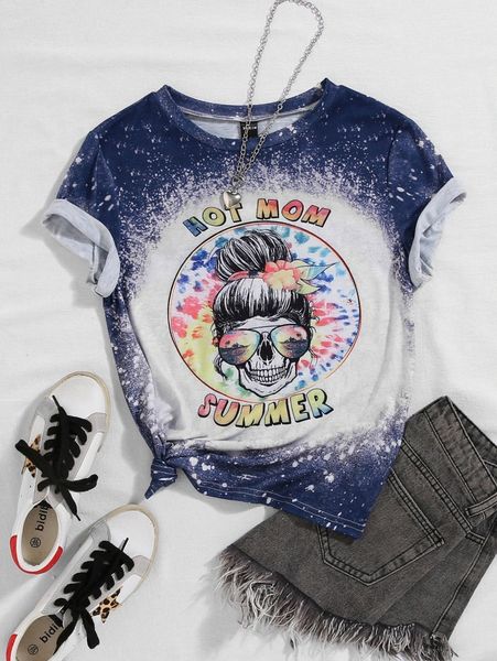 

plus letter & skull print tee v117#, Black