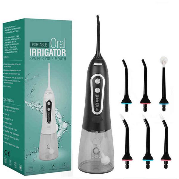 

300ml oral care irrigator dental water flosser teeth whitening rechargeable 5nozzles floss tank jet teeth cleaner 220513