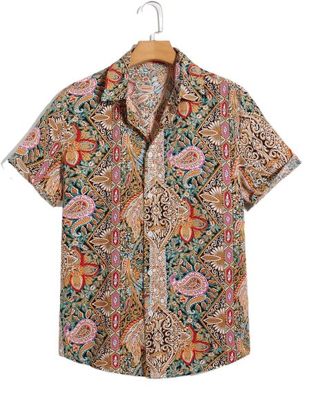 

men floral & paisley print shirt m9yn#, White;black