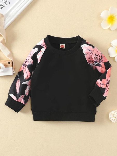 

baby floral print raglan sleeve pullover she, Black