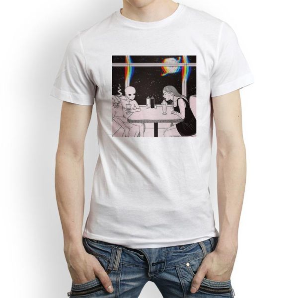 Herren-T-Shirts Focal20 Streetwear Lustiger Alien-Druck Männer-T-Shirts Harajuku Kurzarm O-Ausschnitt Männliches T-Shirt Lässiges Basic-T-Shirt Top