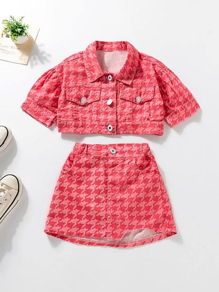 

toddler girls houndstooth flap detail jacket with asymmetrical skirt she, White