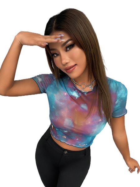 

galaxy print crop tee j8lw#, White