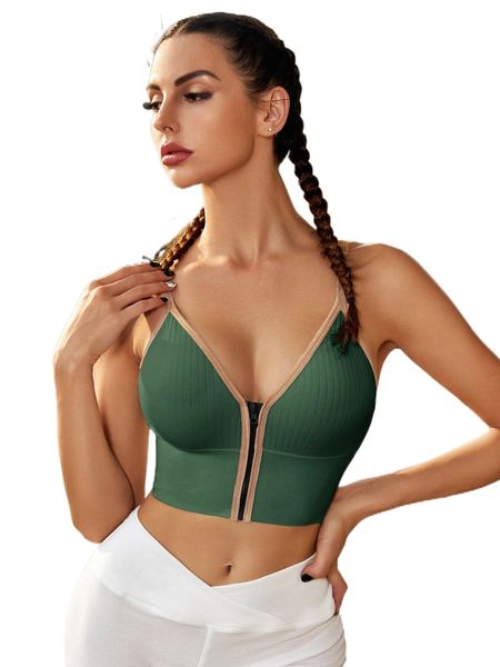 

medium support seamless contrast binding sports bra s5ad#, Gray