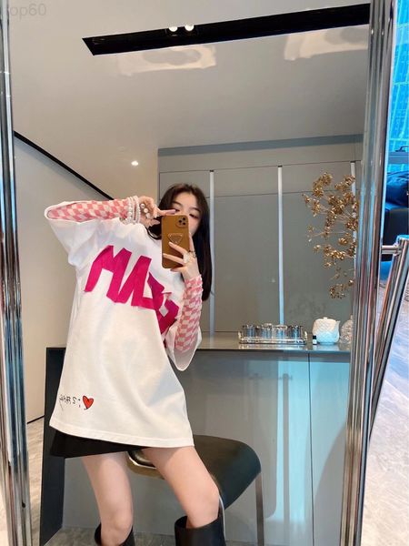 

women's t-shirt designer 2022 early spring new dm age reduction pink loose os version contrast ribbon splicing letter short sleeve t-sh, White