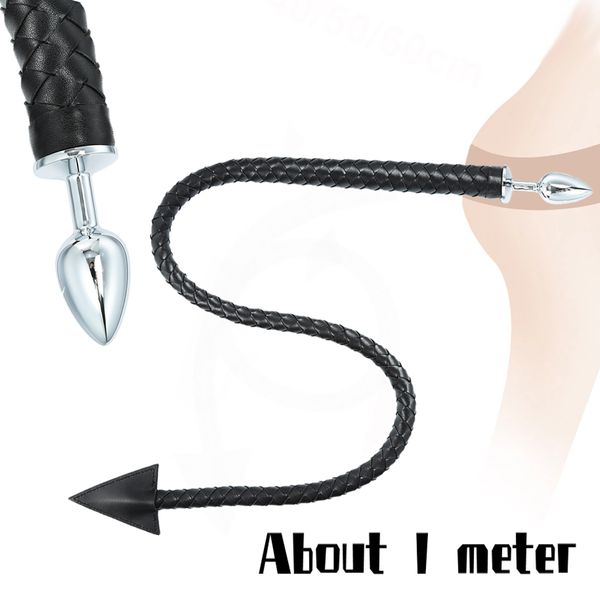 Metal Anal Plug Plug Leather Whip Sexy Devil Tails Fetiche Demon Cosplay Brinquedos adultos para homens homens gays g-spot massagem bunda