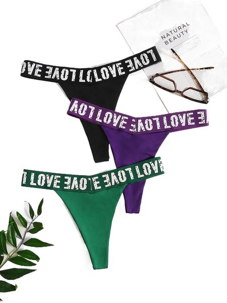 

3pack letter graphic panty w075#, Black;red