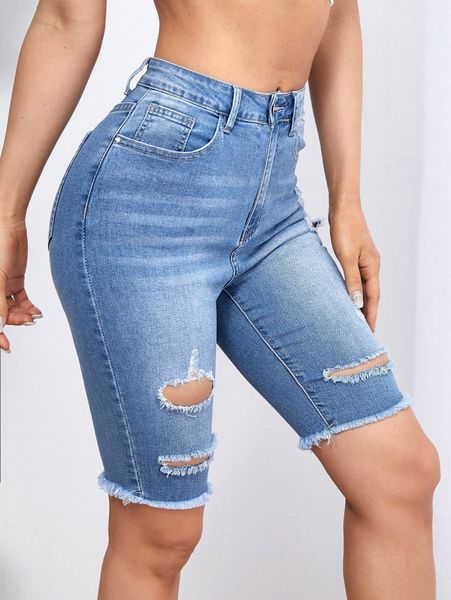 

ripped raw trim cat whisker bermuda denim shorts c00i#, White;black