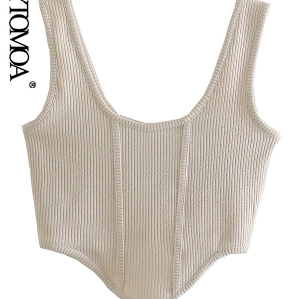 

kpytomoa women fashion fitted slim asymmetry ribbed knit tank vintage backless wide straps female camis mujer 220514, White