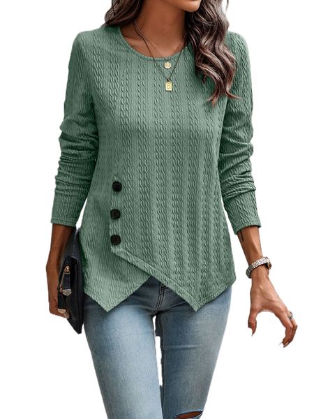 

solid button detail asymmetrical hem tee y4ce#, White
