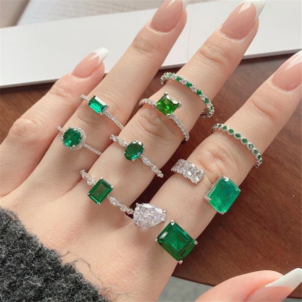 

vintage emerald 925 sterling silver rings 5a zirconia love designer ring for woman square wedding engagement diamond ring with gift box size, Slivery;golden
