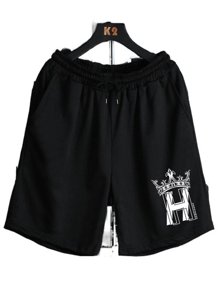 

romwe guys letter crown print shorts n9lm#, White;black