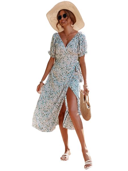 

d.itsy f.loral w.rap k.not side p.uff s.leeve d.ress e51m#, Black;gray