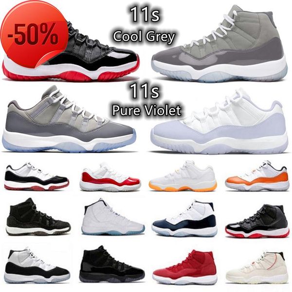 

jumpman 11 11s mens basketball shoes cool grey pure violet citrus legend gamma unc blue jubilee bred low cap gown concord space jam men l, Black