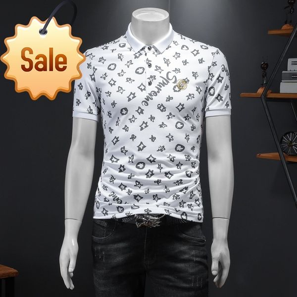 

fashion trend2022 summer short slim fit lapel half sleeve casual men, White;black