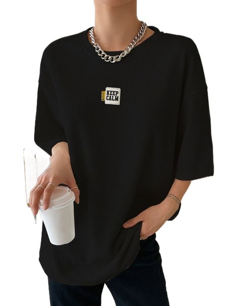 

dazy slogan patched drop shoulder tee a1o6#, White