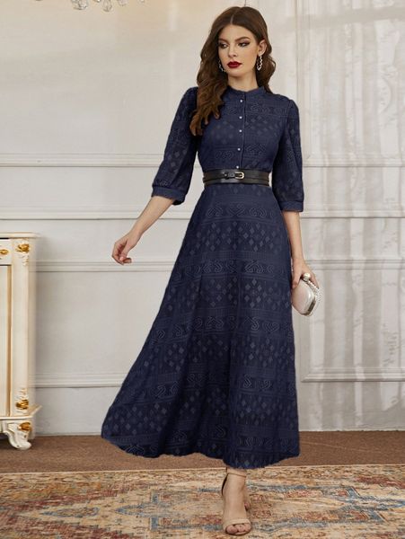 

solid button front belted shirt dress 939a#, Black;gray