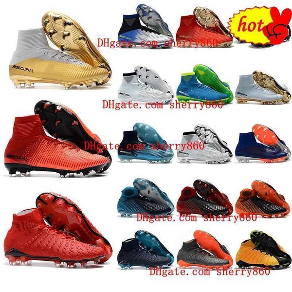 

2022 2022 soccer shoes arrival mens cleats mercurial superfly cr7 kids hypervenom phantom boys football boots youth magista obra, Black