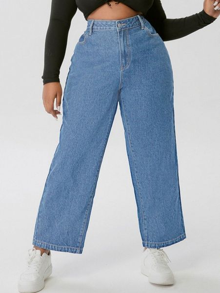 

plus high waist wide leg jeans g77n#, Blue