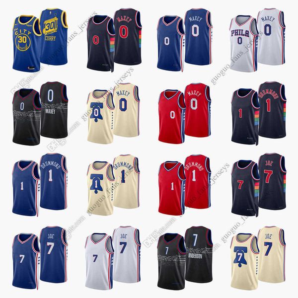 

custom printed 2022 new city basketball jerseys 0 tyrese maxey 1 andre drummond 7 isaiah joe red blue white black beige jersey, Black;red