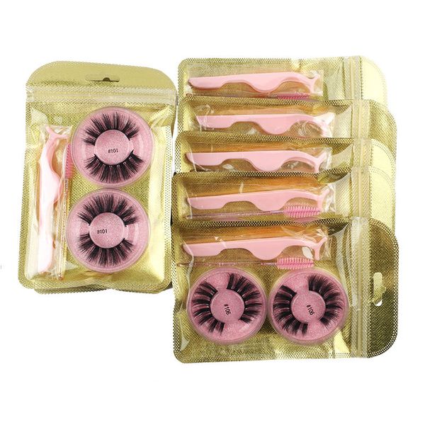 

3d false eyelashes with brush tweezers makeup wispy natural faux mink lashes