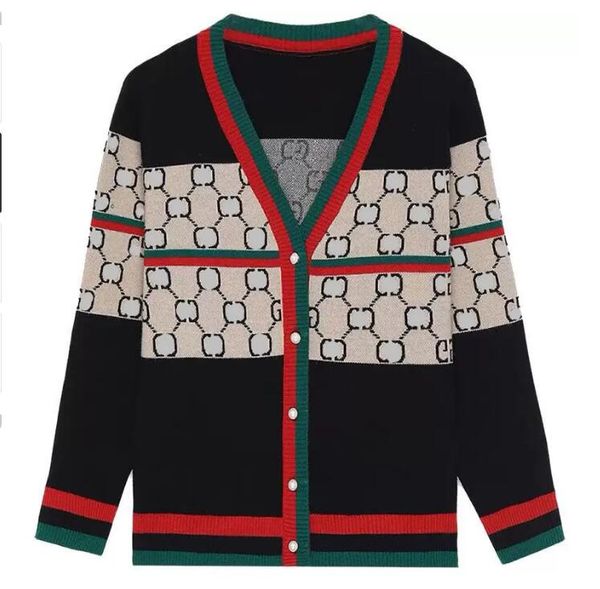 

22gg sweater women's autumn round neck striped fashion long sleeve women high end jacquard cardigan knitting sweaters coats, White;black