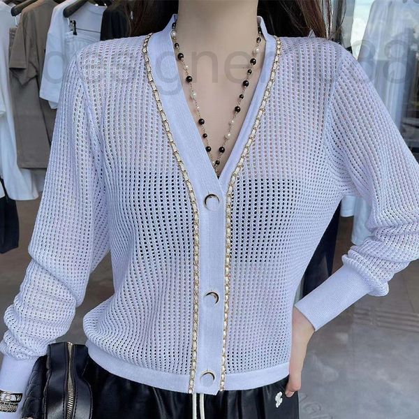 

women's sweaters designer small fragrance knitting chain v-neck hollow cardigan women's air conditioning sunscreen shirt with 2022, White;black