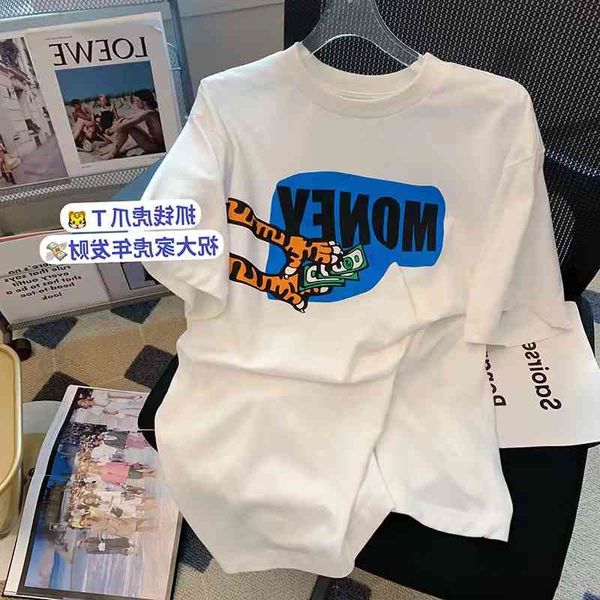 

design sense of minority round neck letter short sleeve men's and women's summer loose american t-shirt high street fashion brand, White