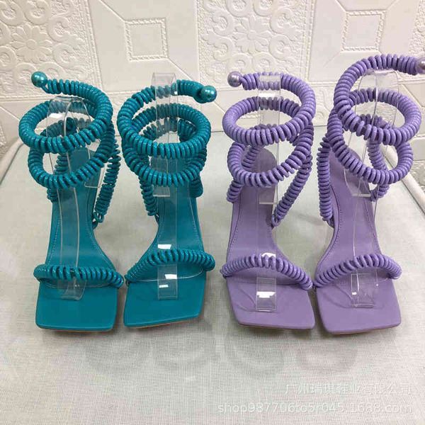 

sandals summer style square head snake winding herringbone belt windnet red roman thin heel open toe high-heeled sandals glrk, Black