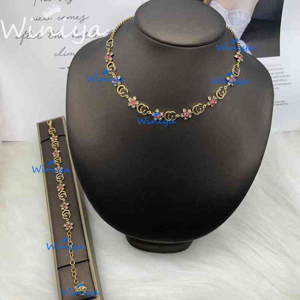 

necklace new color diamond flower letter neck chain bracelet temperament fashion trend jewelry, Silver