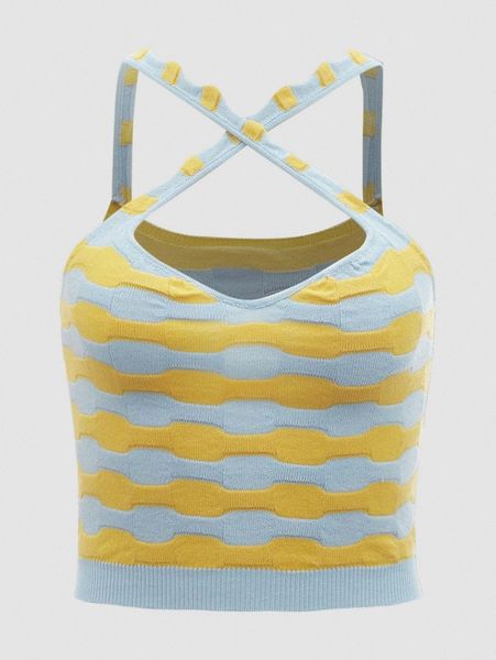 

mod two tone crisscross front cami knit 099x#, White;black