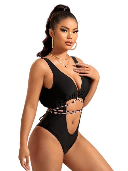 

cut-out l.ace u.p o.ne p.iece swimsuit x1aj#, White;black