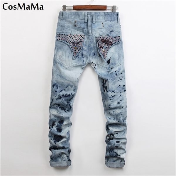 

arrival cosmama brand factory designer slim skinny fit american flag biker fashion jeans for men 210318, Blue